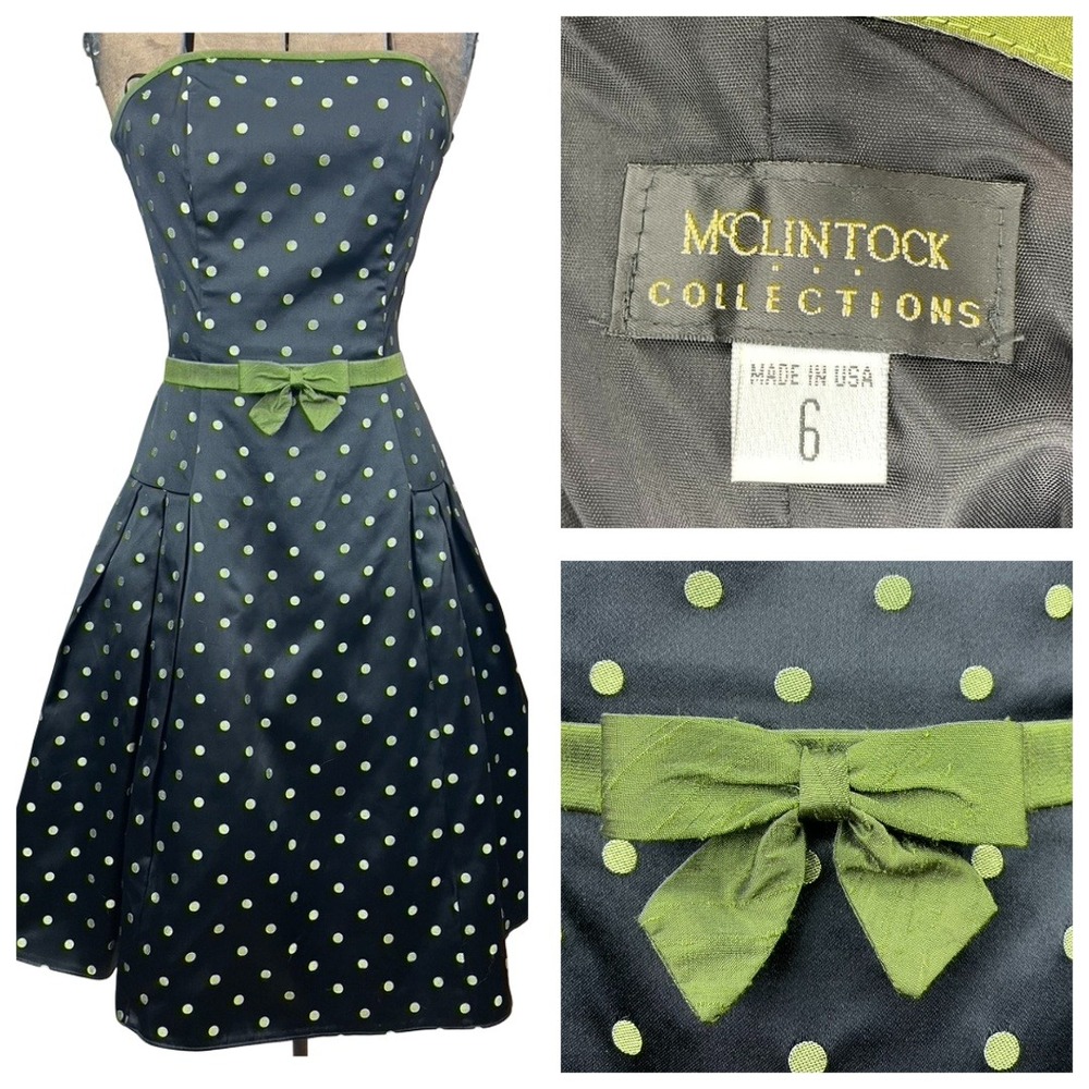 Vintage McCLINTOCK Womens (6) Strapless Dress Polka Dot Rockabilly Party Y2K USA